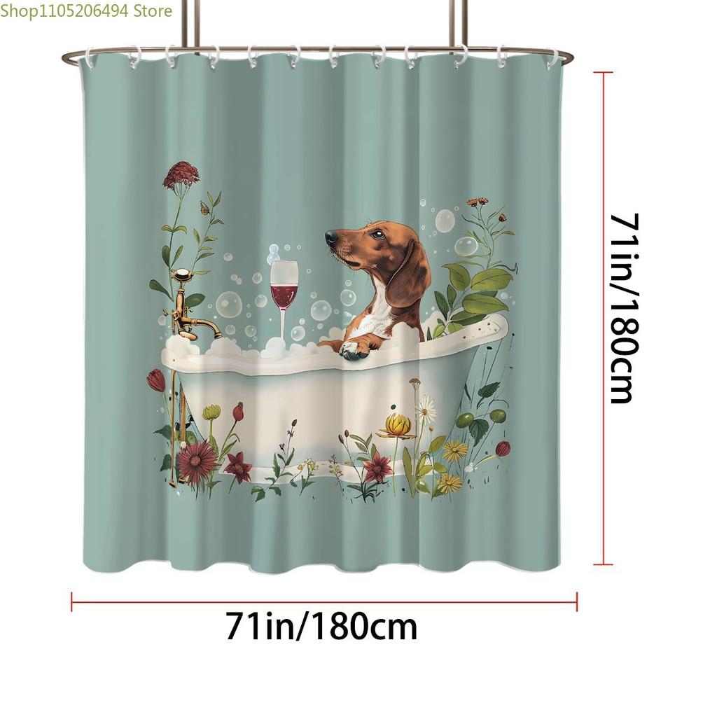 1 Stück Badewanne mit Welpen-Aufdruck, wasserdichter Duschvorhang, Duschabtrennungsvorhang mit 12 Haken, verschiedene Größen, maschinenwaschbar