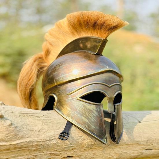 Corinthian Helmet Spartan Helmet with Wooden Stand Greek Helmet for Costumes and Display Best Gift