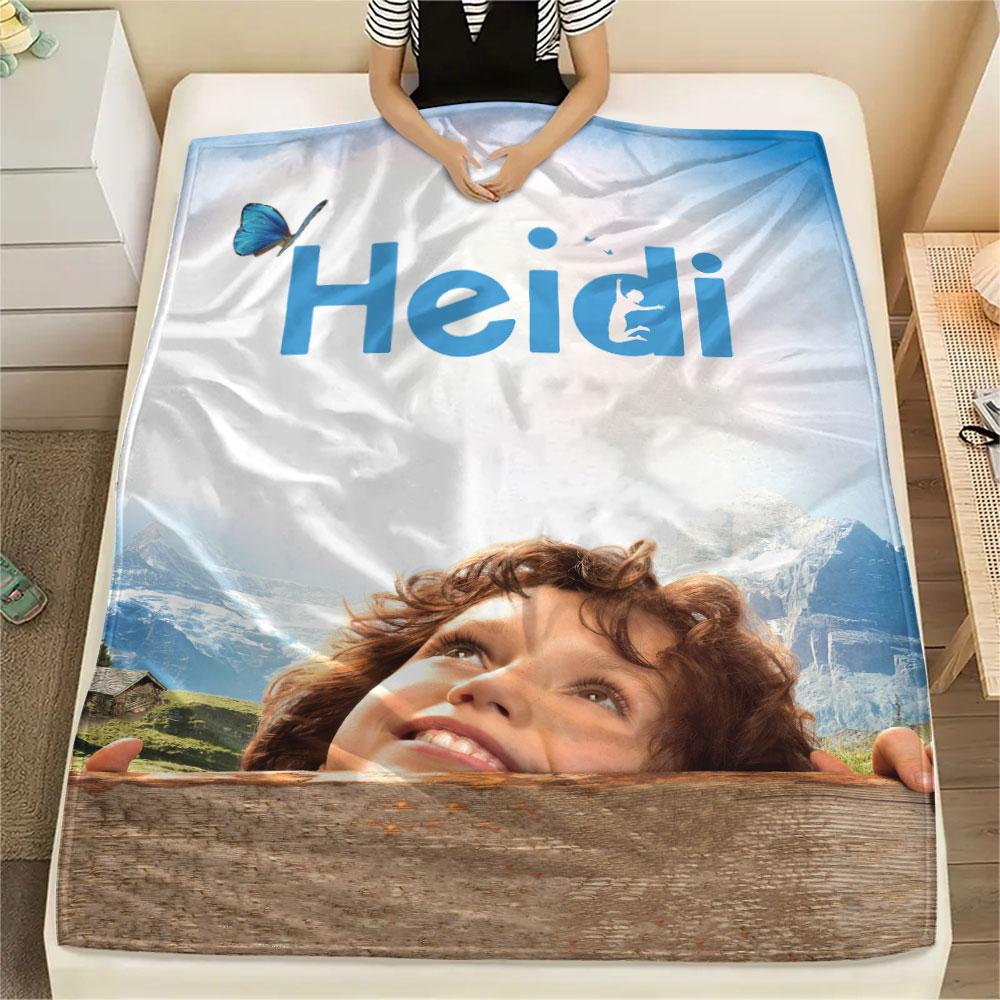Heidi Art Printed Flannel Blanket, soft throw for bedroom sofa, washable, fan merchandise, great gift.