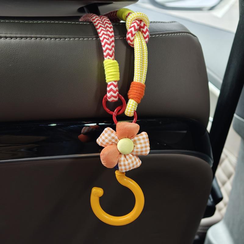 

Car Headrest Hooks Cute Flower Knotted Rope Storage Hanger Universal Auto Seat Back Hook For Handbag Grocery Bag A9