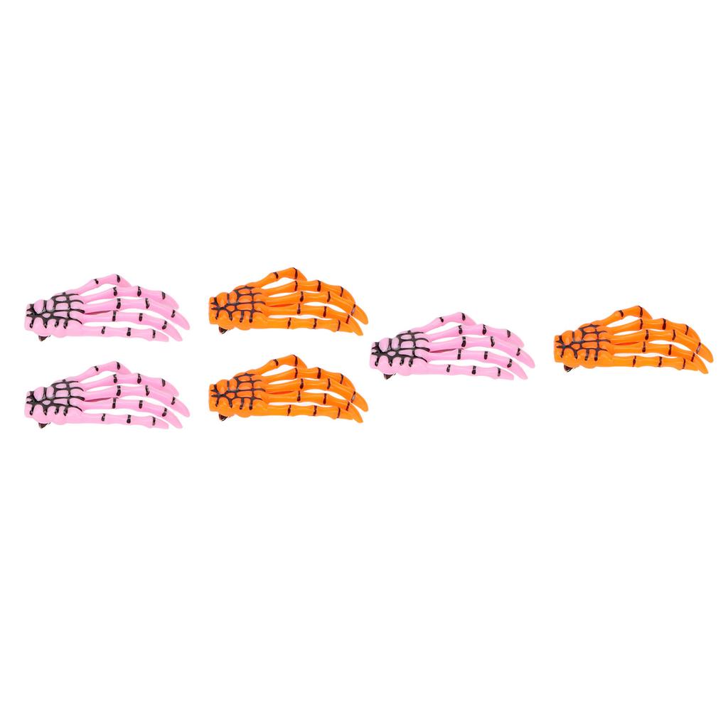 6Pcs Pink Orange Halloween Skeleton Hands Bone Hair Clips Decorative Hand Bone Hair Clip Set