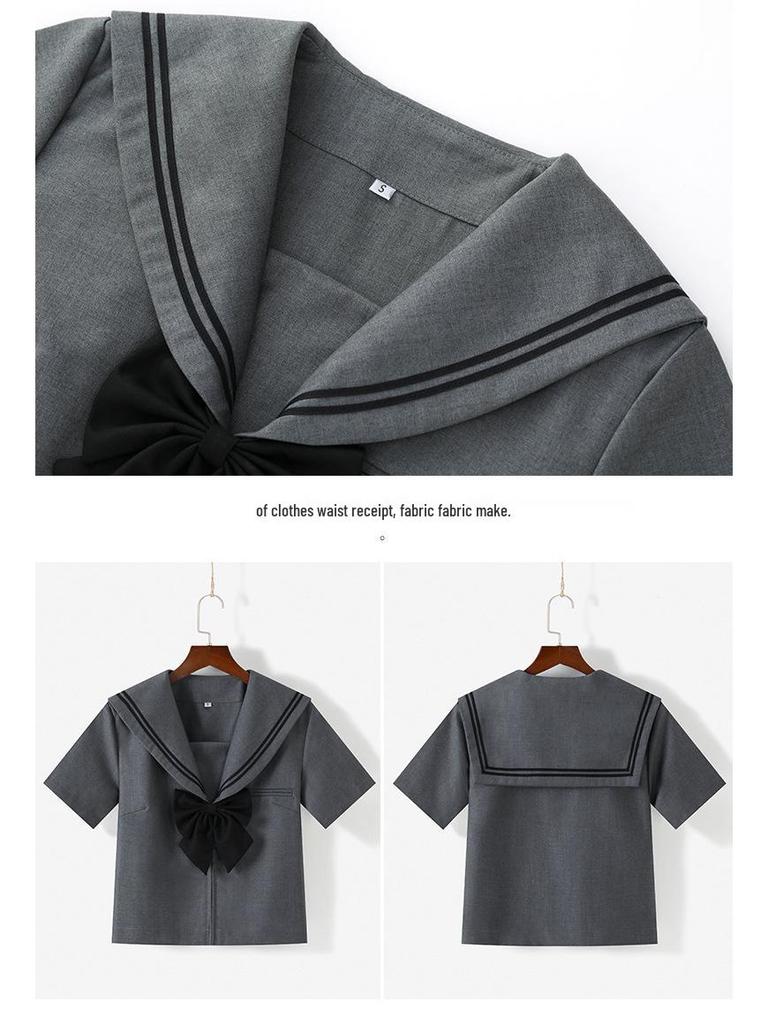 Autentický japonský šedý námořnický oblek pro dívky (JK) se skládanou sukní