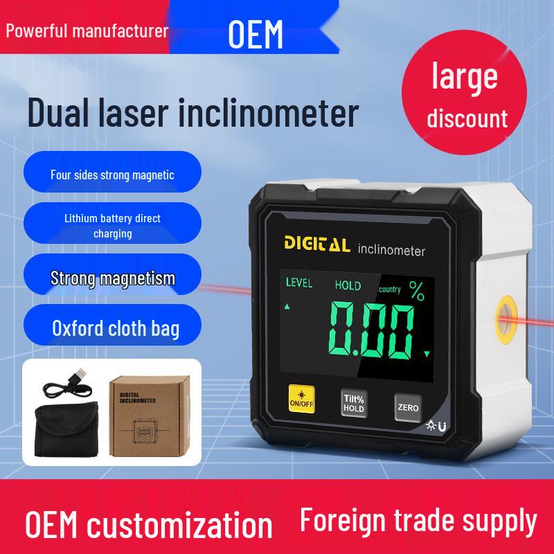 Digital Display Dual Laser Inclinometer with Four-Sided Magnet