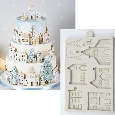 Moule 3D en Silicone pour maison de noël, outils de décoration de gâteau Fondant, plâtre au chocolat, Sugarcraft