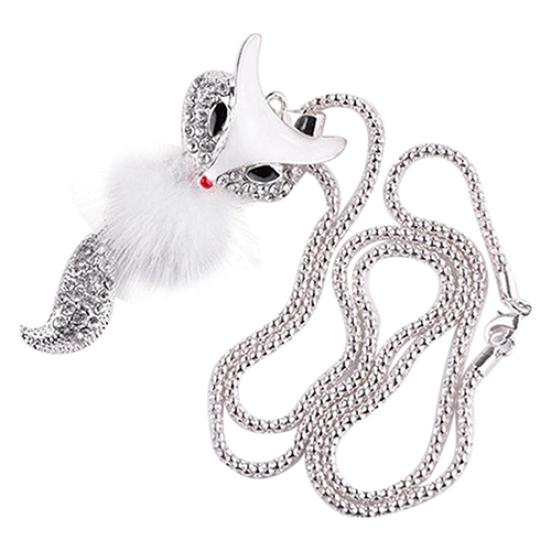 

Симпатичный кулон с рисунком лисы, инкрустированный стразами, меховое ожерелье, длинная цепочка для свитера