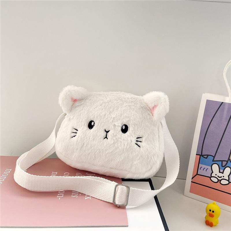 Cat Fashion Cartoon Children Shoulder Crossbody Bag With Soft Plush Kids Gift