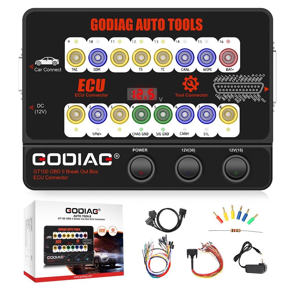 

Godiag GT100 and GT100 Pro OBDII Breakout Box ECU Bench Connector Adds Electronic Current Display and CANBUS Protocol GT100