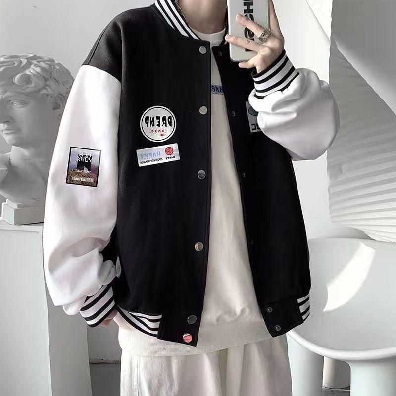 Junior high school students baseball jersey men's spring and autumn American trendy brand loose top students men's and women's same autumn thin coat