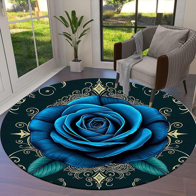 1pc Office Carpet Chair Mats Blue Rose with Intricate Gold Patterns Perfect for Decorating Office Chairs, Living Rooms, Or Bedrooms