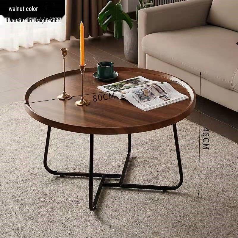 Walnut Minimalist Round Side Table – Italian Luxury Coffee Table for Living Room
