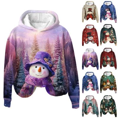 Women's Fashion Long Sleeve Christmas Print Loose Hooded Sweatshirt Top