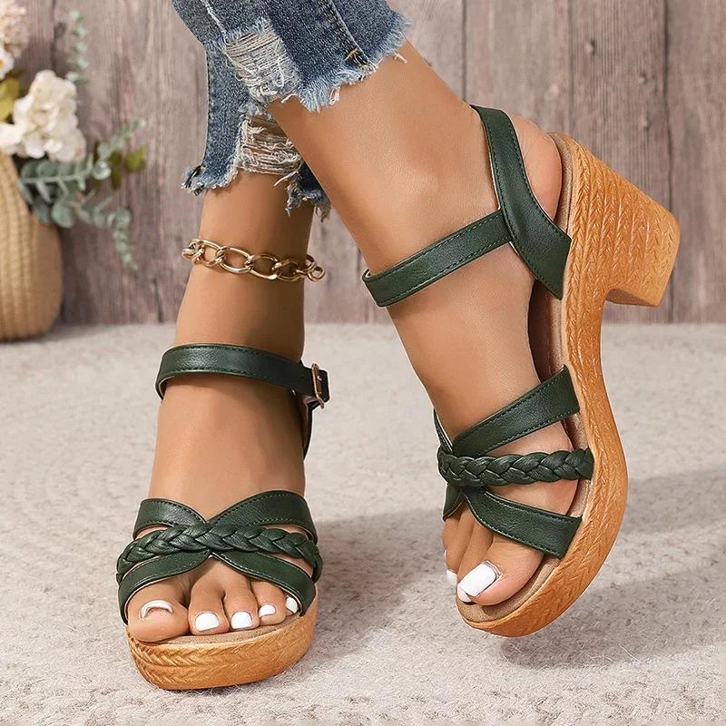 Fashion 2025 Summer High Heels Ankle Strap Sandals Women Platform Comfort Thick Heeled Gladiator Shoes Woman Plus Size Sandalias Mujer