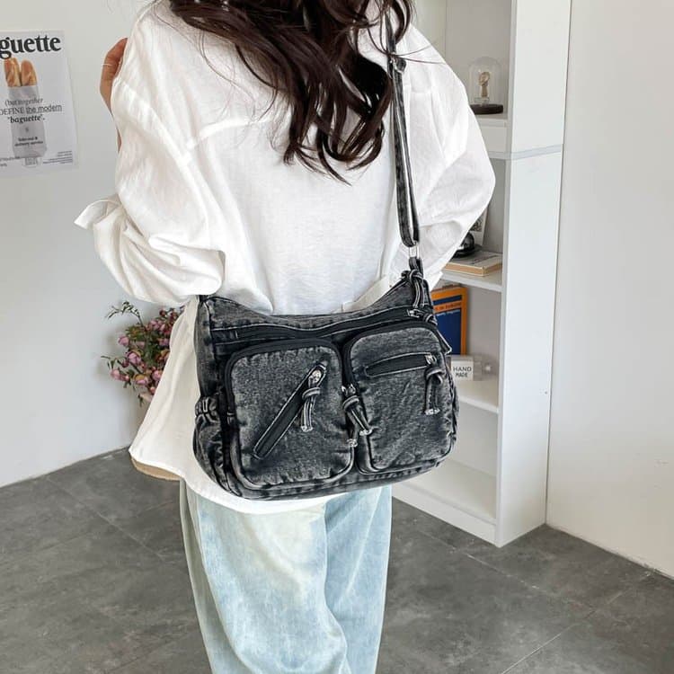 Retro denim tote bag women's casual shoulder bag