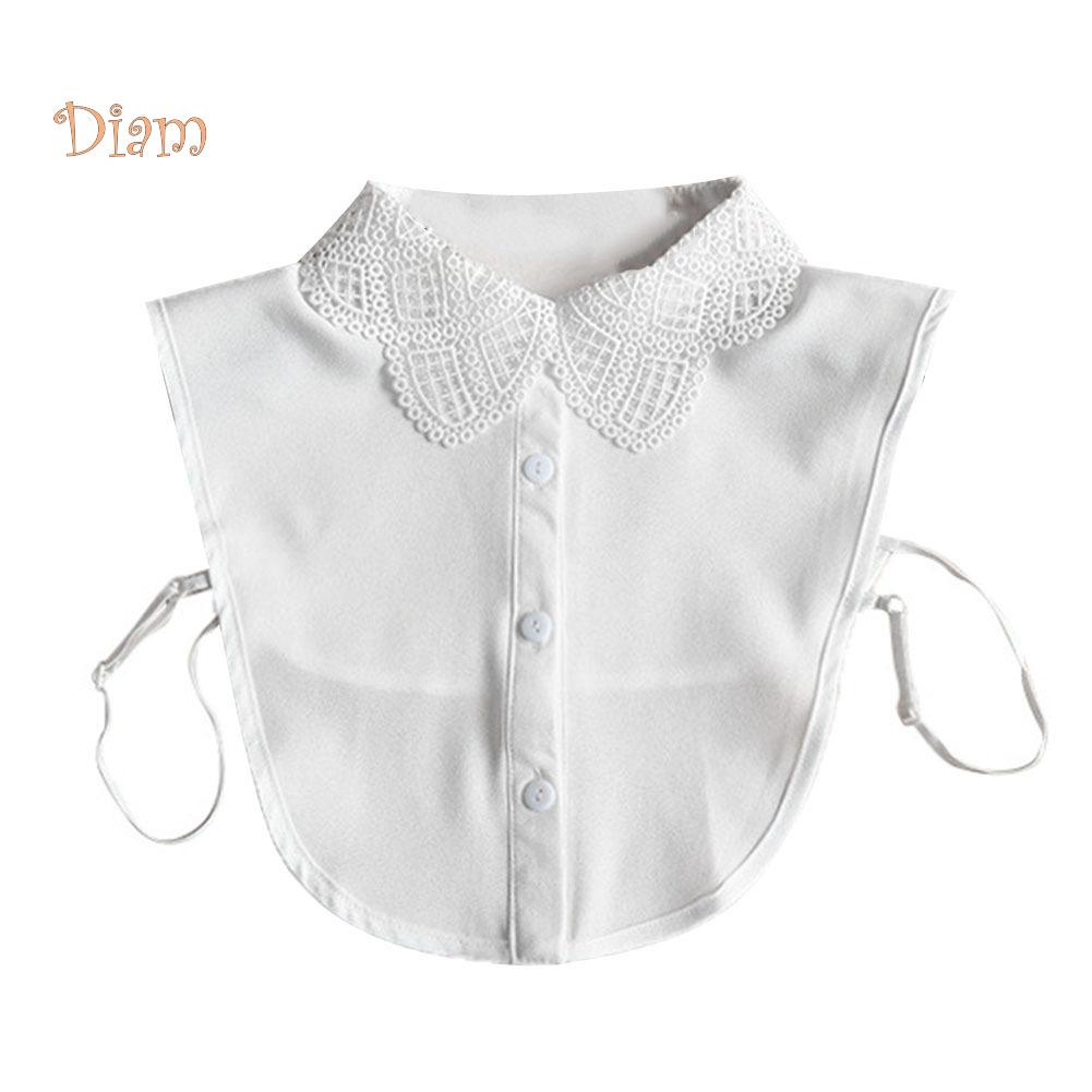 Miss Sugar Donna Pizzo Finto Bianco Nero Camicia Collo a Bottone Accessorio Blusa Staccabile