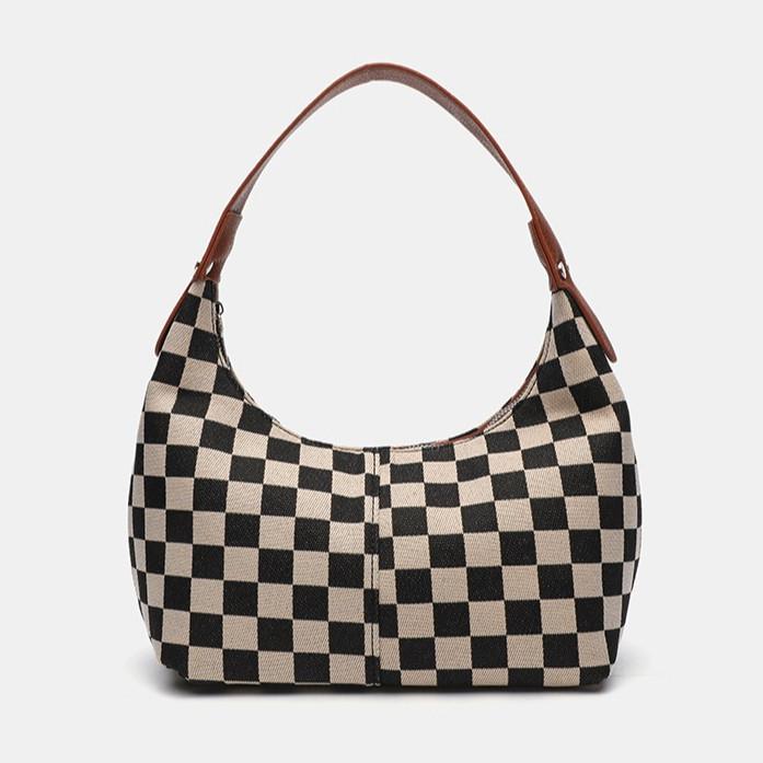 IELGY Ladies Underarm Bag Checkerboard Checkerboard Contrast Color Crescent Bag