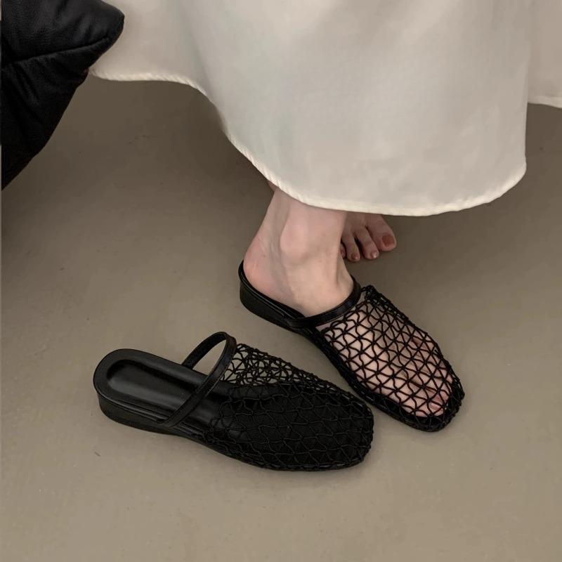 New Style Women's Slippers with Wedge Heels Thick Soles Hollowed-out Toe Caps and Half Shoes