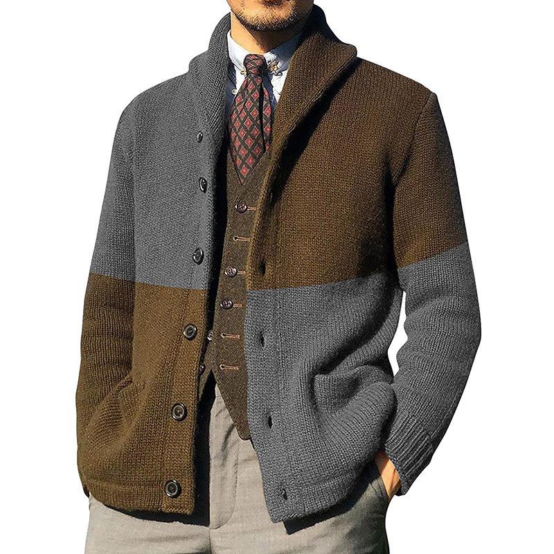Herbst Winter Herren Strickjacke Mode Revers Lässige Strickjacke Jacke Langärmlig Slim Fit Jacquard Gestrickter Pullover