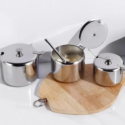 Praktická nerezová cukřenka s držadlem víko Lžíce Prachotěsná Vodotěsná kořenící nádoba Kuchyňka Nádoba na koření