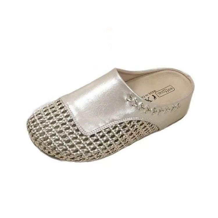 Baotou Half Slippers Women's Summer Outer Wear 2025 New Inner Height Increase Hollow Woven One-pedal Single Shoes Cool Slippers