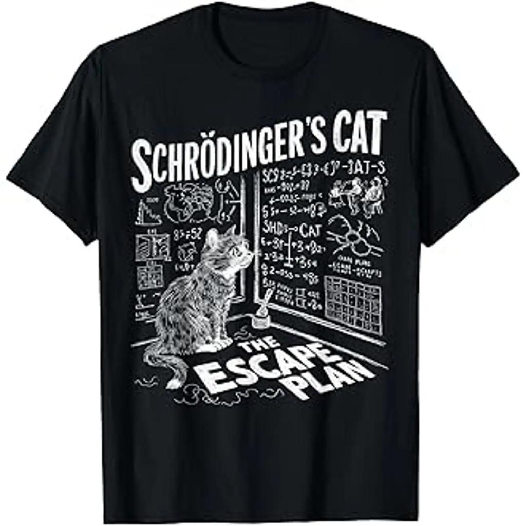 SchrDingers Cat Escape Plan Funny Science T Shirt Vintage Slightly Comfortable Top For Everyday Wear Stylish Versatile
