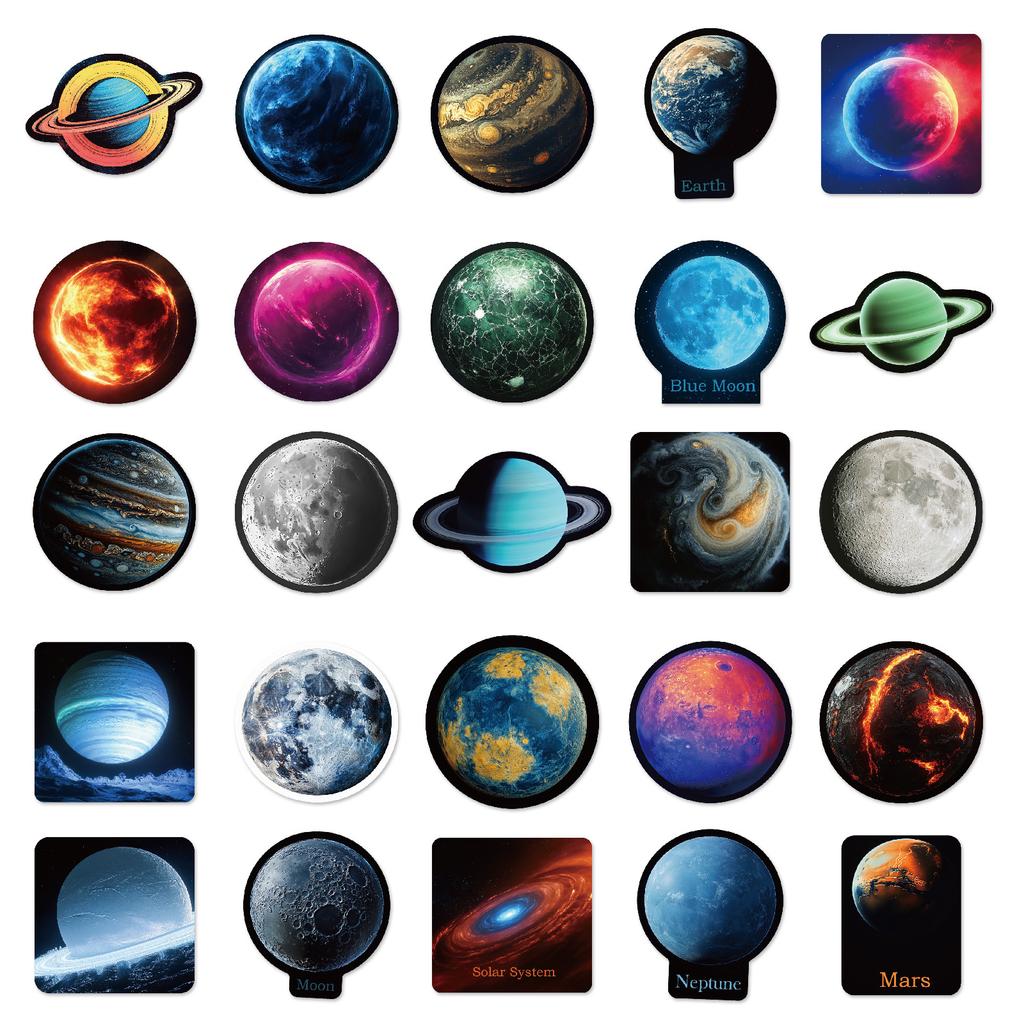 50 Universe Planets Graffiti Stickers Electric Vehicle Helmet Tv Water Cup Trolley Case Stickers