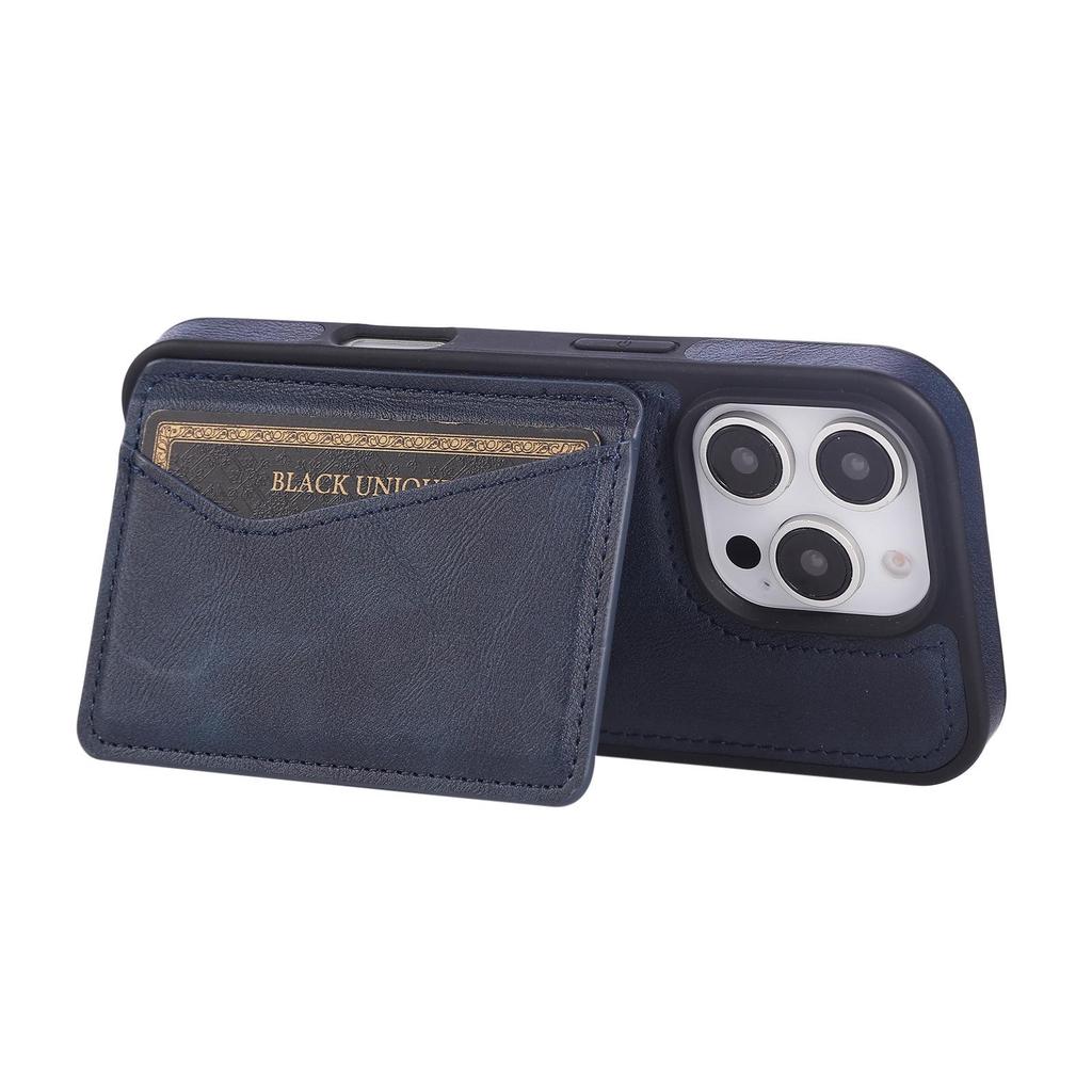 Apple 16 Solid Color Card Holder Stand Business Phone Case with Full Coverage and Side Card Slot