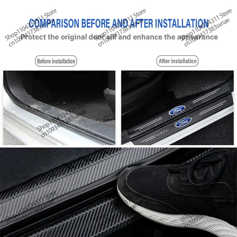 Car Sticker Ford 4Pcs Car Carbon Fiber Door Sill Strip Car Door Sill Protector For Ford Focus 2 3 4 Mondeo Fiesta ecosport Kuga