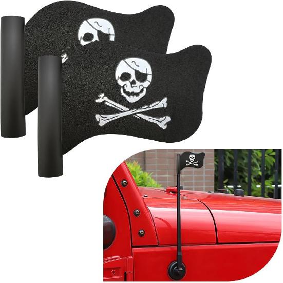 Povtii Pirate Flag Car Antenna Topper, Skull Crossbones Partern Automotive Antenna Topper, Cool Pirate Flag Shaped Auto Antenna Ball for Most