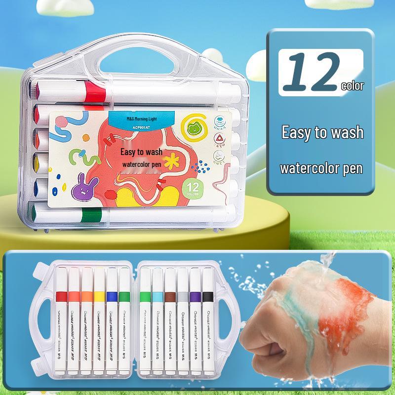 24-Color Washable Triangular Watercolor Pen Set for Kids