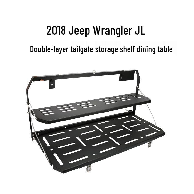 Wrangler JL 18+ Tailgate Rack: Double Layer Folding Metal Table for Modifications