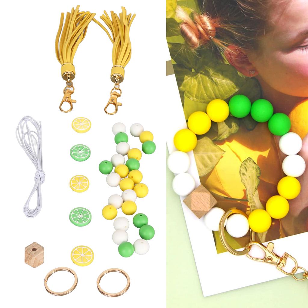 Keychain Lemon Silicone Bead Keyring Key Chain 15mm Silicone Bead Tassel Set for Decoration