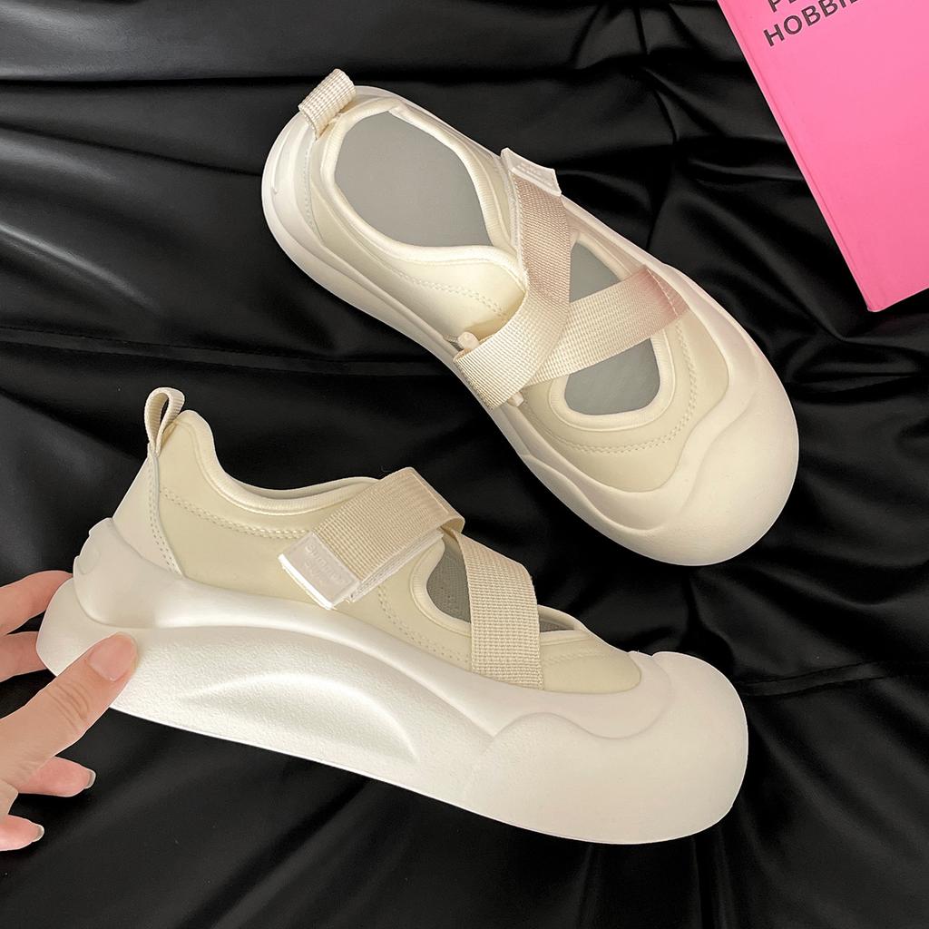 Retro Versatile Round Head Thick-soled Little White Shoes for Women's Summer 2025 New Models with Skirts To Increase the Height of Casual Soft-soled S