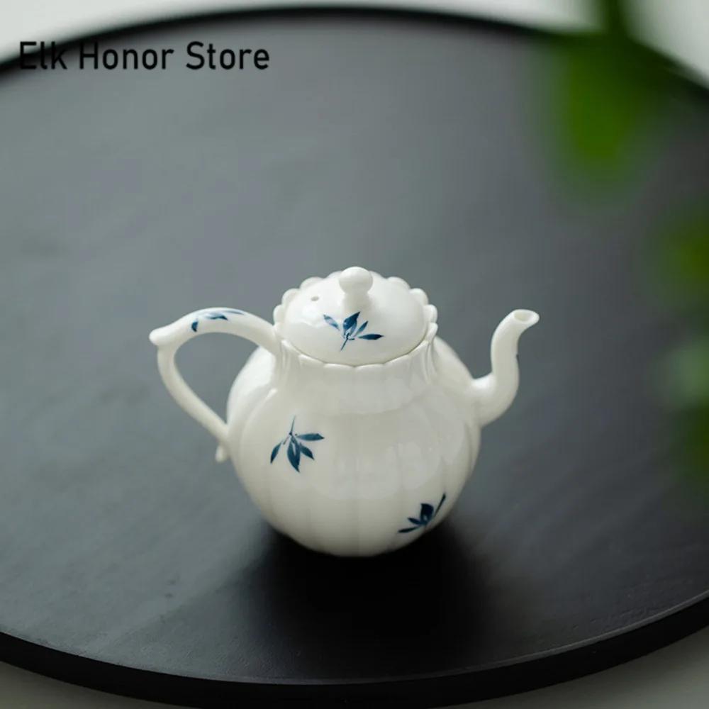 130ml Pure Hand-painted Butterfly Orchid Ceramic Teapot Elegant Pot Household Tea Soaking Kettle for Tea Accessories Ornaments