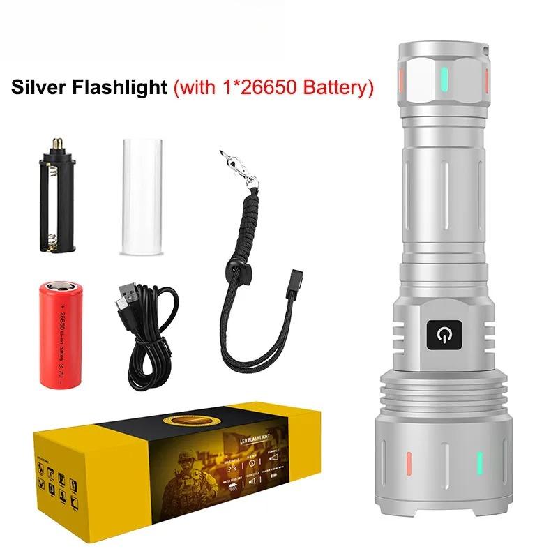 High Power Search Zoom Flashlight Strong Light Tactical Torch Camping Adventure Emergency Spotlight Flashlight With Fluorescent