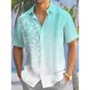 Men's Short-Sleeve Button-Up Shirt with a Gradient Color Print of Hawaiian Foliage