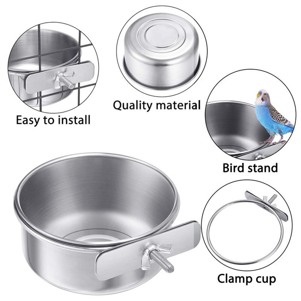 10/12/14cm Parrot Rabbit Hamster Pet Food Dish Stainless Steel Clamp-on Water Drinker Bird Feeder Feeding Bowl Hanging Bowl