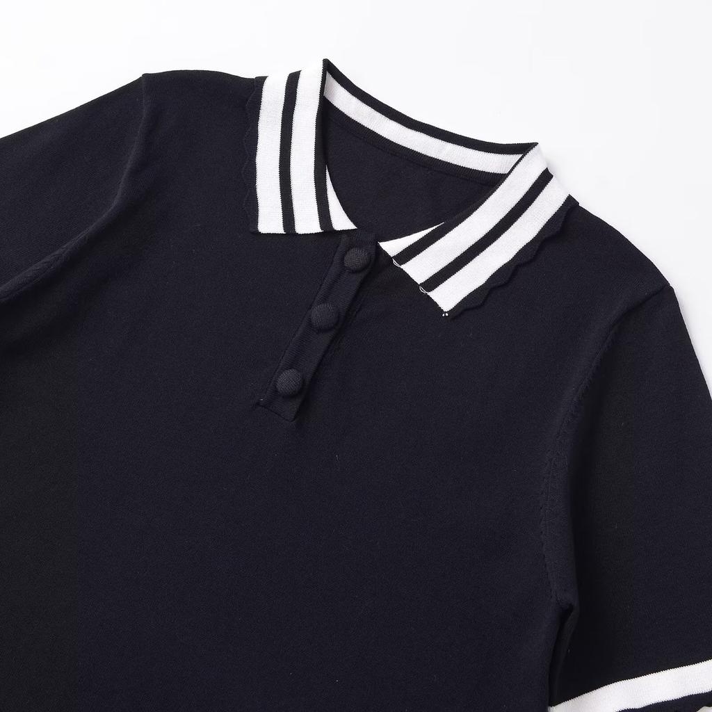 European and American style, new women's clothing, foreign style, contrasting color splicing POLO shirt and top 0387160