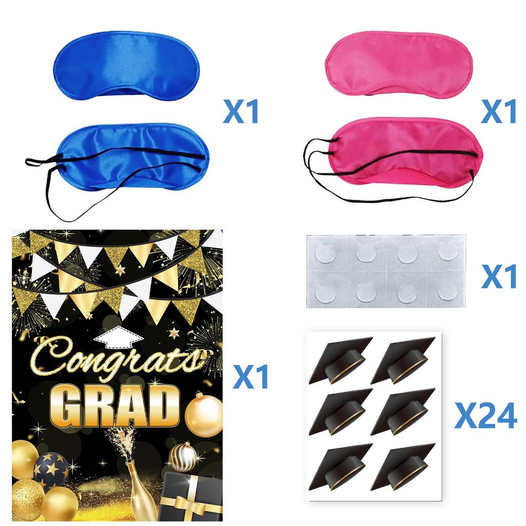 Black Gold Graduation Party Blindfold Game Poster Set Decor Stickers With