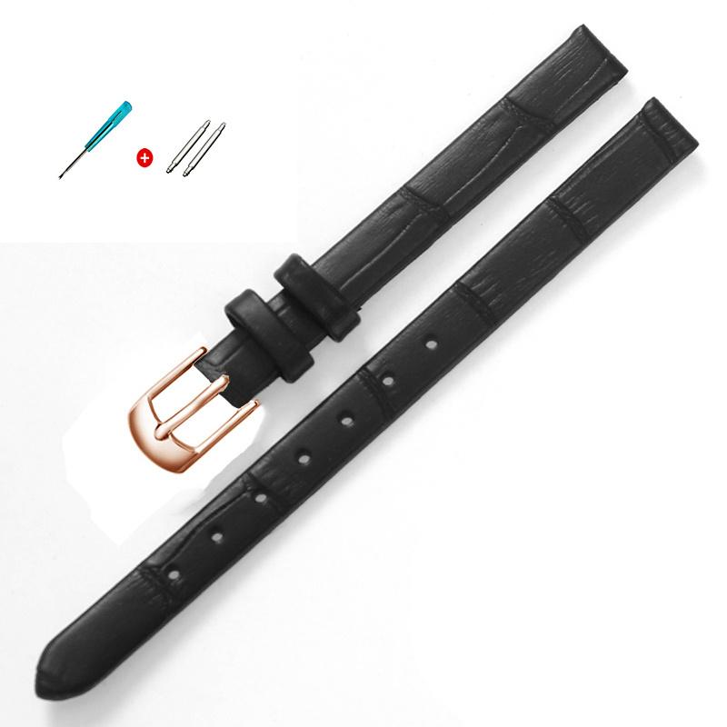 Qualität Uhrenzubehör Gürtel Damen Mädchen Vintage Uhrenarmbänder Echtes Leder Armband Uhrenarmband 8mm 10mm Roségold Dornschließe