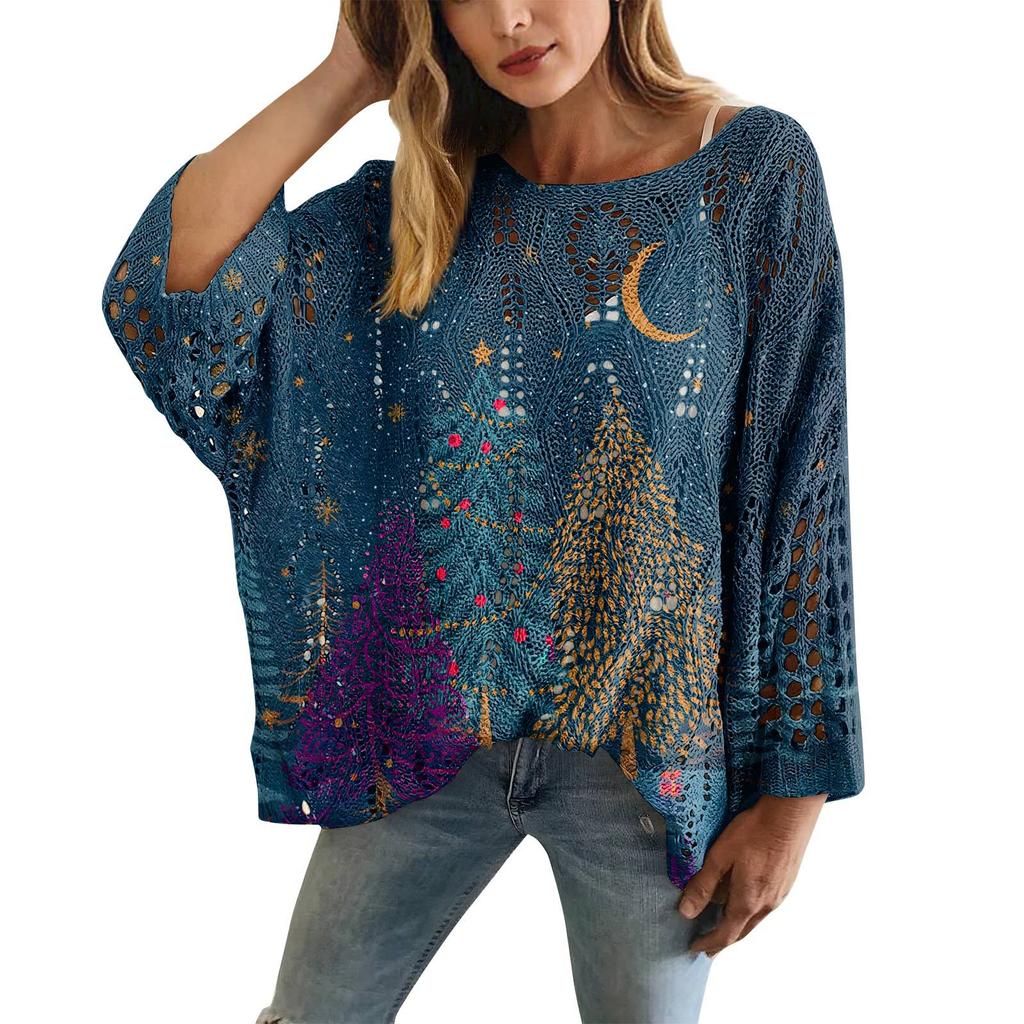 XY-LK01-Pullover hollow blouse 3D printed sweater spring and summer new