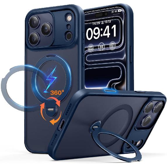 Suitable for iPhone 17 Pro Max Phone Case, 360-degree Rotating Magnetic Stand, Apple 16 Anti-drop Protective Cover 5
