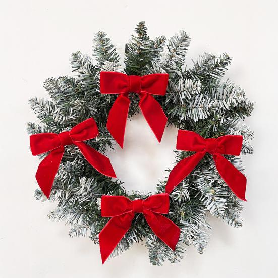 24 Pcs Velvet Christmas Bows with Twist Tie 3.5 Inch Pre-Tied Vintage Velvet Ribbon Bows for Wreath Tree Gift Wrapping DIY Craft Party Favors Home