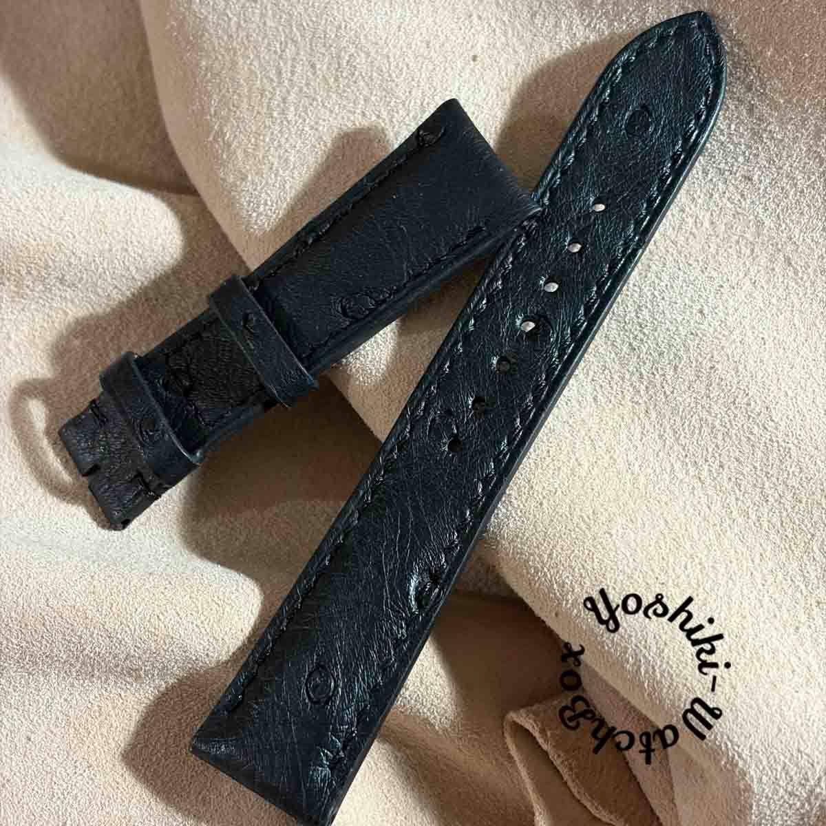 Used ost-463 Ostrich leather watch strap black (lug width 21mm - buckle width 18mm)