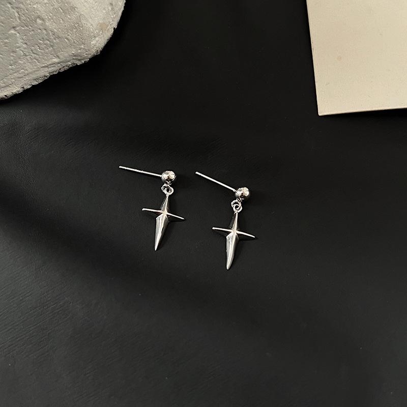 Stud Earrings Cold Wind Four Star Tassel Earrings Small Luxury Personality Fashion Couple Cross Staearrings