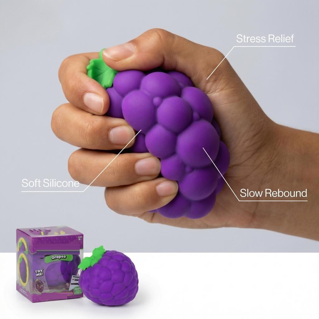Squeeze Toy Grape Shape Stress Relief Sensory Fidget for Kids and Adults Soft Durable Material Suitable for Ages 6 and Up