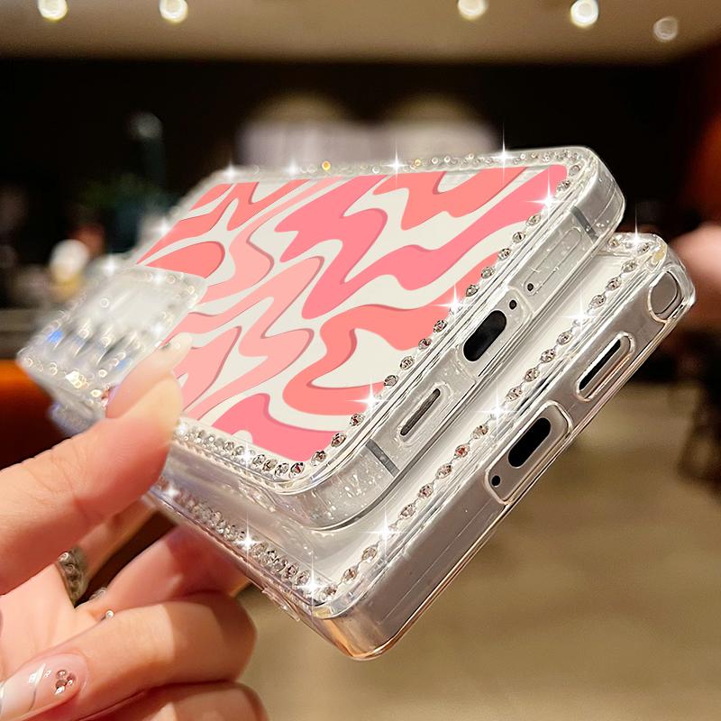 Diamond Frame Clear Case For Samsung S25 Edge S24 FE S23 Ultra S22 A16 A56 A36 A15 A55 Color Stripe Pattern Shockproof Soft Silicone Phone Cover