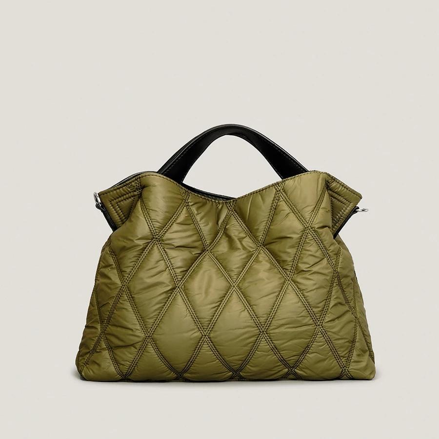 Daunen-Nylon-Gepolsterte Große Tragetaschen Damen Rautenmuster Große Kapazität Handtaschen Einfache Schulter-Umhängetasche Damen Wintertaschen KTB