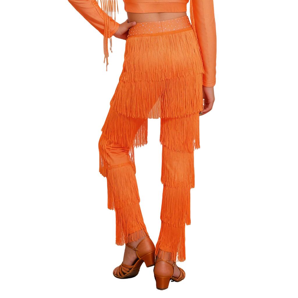 Pantaloni cu Franjuri pentru Dans Latin Fete Talie Elastică Părți cu Ciucuri Pantaloni Samba Rumba Cha Cha Salsa