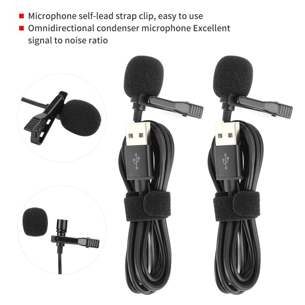 2PCS Professional Wired Wired Lapel Microphone USB Audio Output Clip-On Microphone for Interview