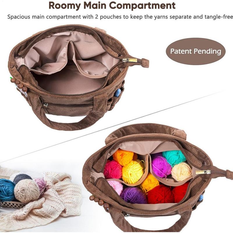 Crochet Yarn Bag Corduroy Yarn Bags Knitting & Crochet Supplies Crochet Yarn Holder Large Capacity For Women Work Travel